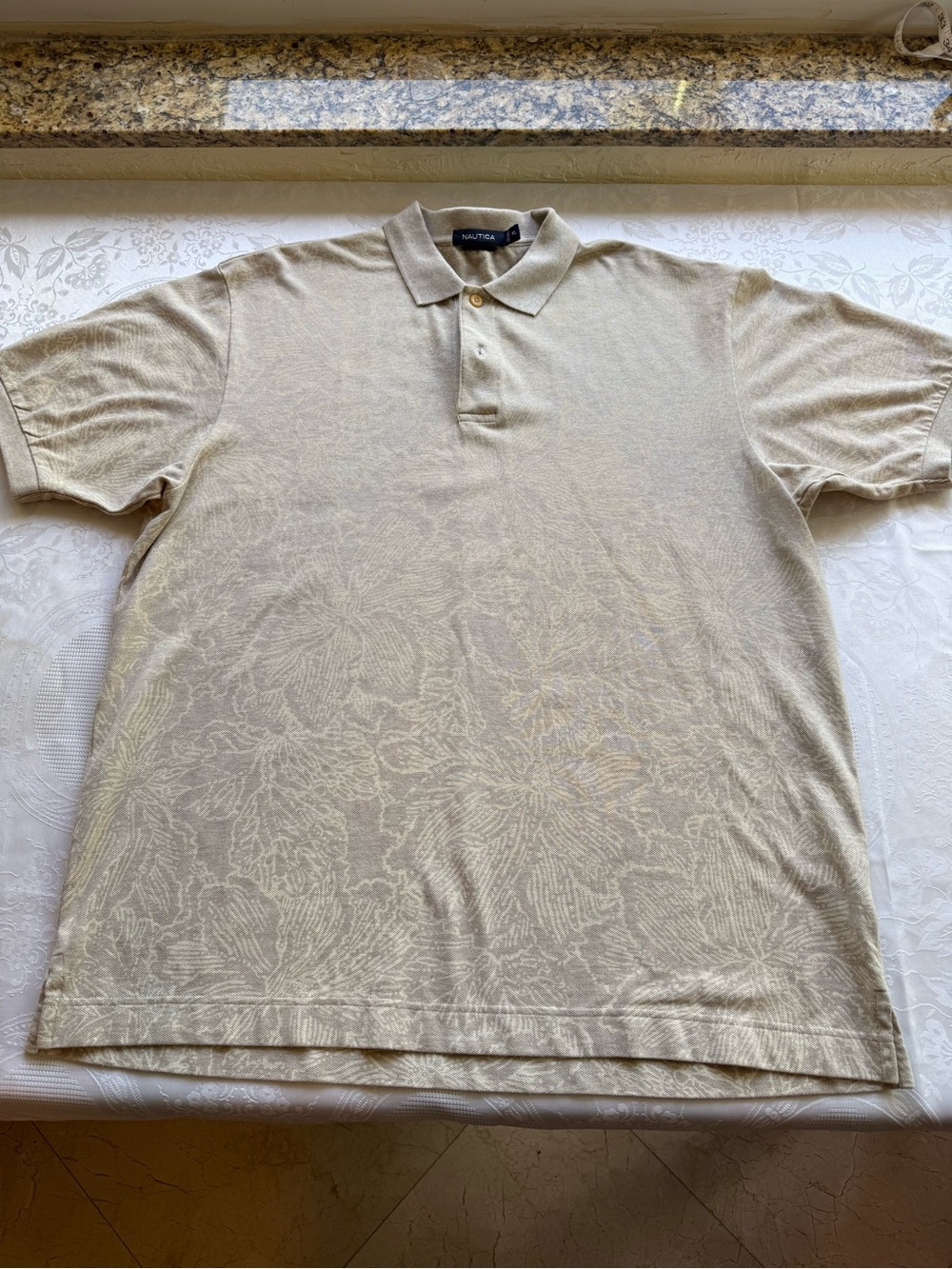 Nautica Floral Tan/Cream Men’s Size XL Short-Sleeve Polo Shirt Classic-Fit Top